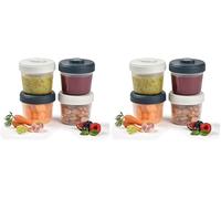 Béaba, Lot de 8 Portions Conservation Clip, Pots empilables et emboitables, 100% hermétique, Graduation, Zone marquage, Congélation, Conservation Lait Maternel (4x150ml) Gris/Bleu