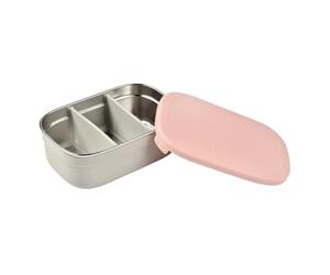 Béaba Lunch box Enfant, Boîte à dejeuner/Repas, Boite En Inox, Bento, Compartimenté, Séparateurs, Housse en Silicone, 760mL, Gris velours/Rose poudré