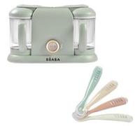 BEABA - Pack Babycook Duo Misty Green + Lot de 4 cuillères 1er âge Vert De Gris