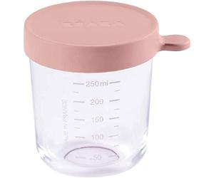 BÉABA, Portion Conservation Repas Bébé/Verre Extra Résistant, Made in France, 100% Hermétique, Résiste à la chaleur et Choc thermique, Congélation, Stérilisation, Graduation, 250 ml, Old Pink