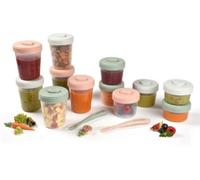 BÉABA, Lot de 12 Portions Conservation et 2 Cuillères Silicone, Clip, Pots empilables et emboîtables, 100% hermétique, Graduation, Congélation, Lait Maternel (2x90 ml & 4x150 ml & 6x250ml), Eucalyptus