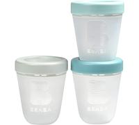 BÉABA - Set 3 pots de conservation lait maternel, Silicone, Empilables et emboitables, Conservation, Congélation, Décongélation, Passent au micro-onde, Graduées, 100% Hermétiques, 200ml, Motif Jungle