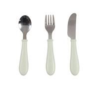 BÉABA, Set de 3 Couverts Enfant d'Apprentissage - Inox - 2ème Âge, Dès 12 mois - Prise en main facile pour Bébé, Vert de gris
