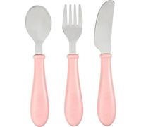BÉABA, Set de 3 Couverts Enfant d'Apprentissage - Inox - 2ème Âge, Dès 12 mois - Prise en main facile pour Bébé, Old Pink