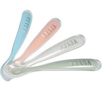 BEABA Set de 4 cuillères en silicone 1er âge (bleu vent + vert eucalyptus + brume claire + vieux rose)