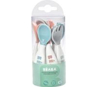 BÉABA, Set Premiers Couverts ergonomiques, 6 Cuilleres et 4 Fourchettes, Manche court et arrondis, Prise en main facile pour Bébé