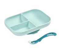 Coffret assiette à compartiments et cuillère bleu