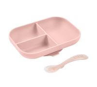 Beaba - Set repas silicone assiette compartimentée et cuillère - Barbe à papa