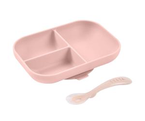 Beaba - Set repas silicone assiette compartimentée et cuillère - Barbe à papa