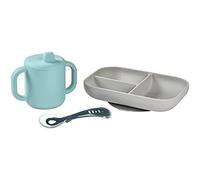 BEABA - Set repas silicone assiette compartimentée cuillère et tasse