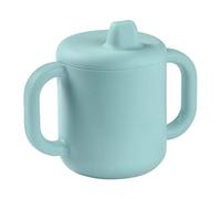Béaba Tasse d'Apprentissage Bébé, Fonction Biberon/Tasse, 100% Silicone de Haute Qualité, Larges poignées, Facilite la prise en main, Ergonomique, Bec Souple, Blue