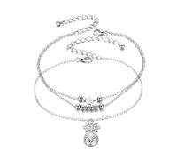 Beach Bikini Body Chain Waist Chain Body Jewelry for Women and Girls, 2Pcs Women Anklets Double Layer Pineapple Pendant Jewelry Vintage Multilayer Anklets Beach Wear(Silver)