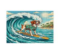 Beach Brittanys - Puzzle de surf pour adultes - 300 pièces - Puzzles d'été en bois côtier - Décoration imprimée vague cool pour divertissement créatif