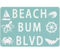 Beach Bum Blvd Plaque en métal vintage rustique sur le lac de plage, maison, chalet, cabane, grotte, cadeau de plage pour femme, bureau, bar, club, garage, 20,3 x 15,2 cm
