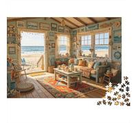 Beach Bungalow Puzzle for Adultes 1000Pièces Recyclable Papier Coastal House Puzzles Éducatif Game Challenge Ideal for Family and Friends Gifts 52x38cm/1000pcs