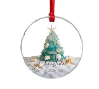 Beach Christmas Ornaments - Handmade Sea Glass Pendants, Decorative Keepsake with Rope for Bedroom, Porch, Garden, Window, Door, Bookshelf, Mantel, Entryway