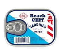 Beach Cliff Sardines dans l'eau, boîte de 106,3 g - Sardines sauvages - 12 g de protéines par portion - Sans gluten, compatible avec le régime cétogène