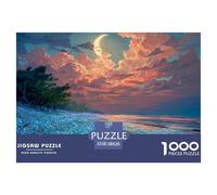 Beach Covered with Blue Glowing Diamonds 1000 Pcs Carton Extra-épais Lot de Puzzles Ocean Under Sunset Stimulant Et Éducatif Jeu Familial Puzzles pour Adultes Et Enfants 38x26cm/1000pcs