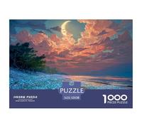 Beach Covered with Blue Glowing Diamonds 1000 Pcs Carton Extra-épais Lot de Puzzles Ocean Under Sunset Stimulant Et Éducatif Jeu Créatif Puzzles As Birthday Gifts 52x38cm/1000pcs