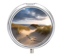 Beach Dunes Pilulier rond mignon à 3 compartiments décoratifs de poche sac à main portable mini médicament comprimé vitamine poisson huile support organisateur pilulier