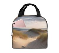 Beach dunes Sac à déjeuner isotherme réutilisable et étanche avec poches latérales pour homme et femme - Grand sac à repas pour le travail, les voyages en plein air