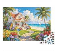 Beach House Puzzle 1000 Pièces Recyclable Paper Tropical Seaside Puzzle pour Adultes Fun and Stimulant Family Game Gift for Men‘s Birthday 52x38cm/1000pcs