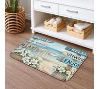 Beach House Rules Tapis de bain à séchage rapide, motif floral vintage relaxant, antidérapant, lavable en flanelle, pour salle de bain, toilettes, décoration 40,6 x 61 cm