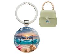 Beach Keychain Sunset Dolphin - Pendant Decorative Key Chain, Purse Wallet Backpack Souvenir, Women Men Stocking Stuffers Christmas | Purse Wallet Backpack Souvenir Women Men Stocking Stuffers Christm