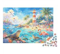 Beach Lighthouse Puzzle 1000 Pièces Recyclable Tropical Pastel Senior Puzzles Éducatif Game Decompression Ideal for Family and Friends Birthdays 52x38cm/1000pcs