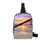 Beach Love Sac à bandoulière pliable, résistant à l'eau et léger pour voyage, randonnée, usage quotidien, sangle réglable, double poches zippées