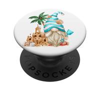 Beach Lover with Flip Flops and Sand Castle Funny GNOME PopSockets PopGrip Adhésif