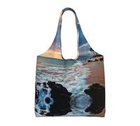 Beach Maui Hawaii Sunset Clouds Print Sac fourre-tout en toile réutilisable pour femme Grande pochette de sport portable