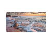 Beach Maui Hawaii Sunset Sea Waves Clouds Bannière imprimée pour Halloween et Noël - 60 x 120 cm - Toile de fond pour photographie, tapisserie murale pour toile de fond d'anniversaire, décoration