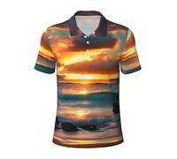 Beach Maui Hawaii Sunset Sea Waves Clouds Polo en coton à manches courtes décontracté à col classique pour homme, Noir , S