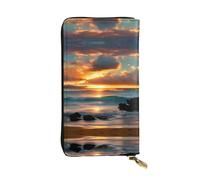 Beach Maui Hawaii Sunset Sea Waves Clouds Portefeuille long en cuir imprimé - Portefeuille personnalisé tendance, plusieurs emplacements pour cartes, prêt à offrir, noir, One Size