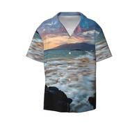 Beach Maui Hawaii Sunset Sea Waves Clouds Print Chemise à manches courtes décontractée boutonnée pour homme Chemise d'été de mariage, Noir , XXL