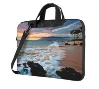 Beach Maui Hawaii Sunset Sea Waves Clouds Sac pour ordinateur portable, triple couche de protection antichoc pour ordinateur portable, sac à bandoulière pour homme et femme, Noir , 15.6 inch