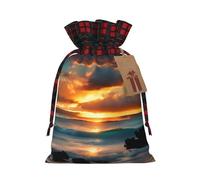 Beach Maui Hawaii Sunset Sea Waves Clouds Sacs cadeaux imprimés avec cordon de serrage - Sacs de fête de Noël - Pochettes festives pour friandises, friandises