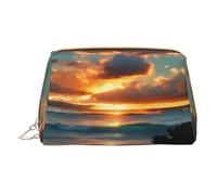 Beach Maui Hawaii Sunset Trousse de maquillage à main en cuir avec fermeture éclair Sac de rangement Portable Rouge à lèvres Trousse de toilette, blanc, Taille unique
