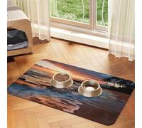 Beach Maui Hawaii Tapis d'alimentation pour animal domestique Motif coucher de soleil et vagues 40 x 60 cm Tapis absorbant pour gamelle d'eau et nourriture en cuir PU imperméable Séchage rapide Sans