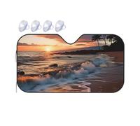 Beach Maui Pare-soleil de voiture pliable Motif coucher de soleil hawaïen, vagues de mer, nuages, protection solaire intérieure de voiture Taille M