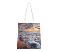 Beach Maui Sac fourre-tout réutilisable pliable en toile Motif coucher de soleil et vagues, Plage Maui Hawaii Sunset Sea Waves Clouds, Taille unique