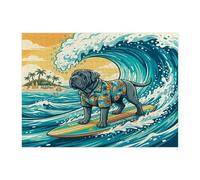 Beach Neopolitan Mastiff Dog Surf Puzzle de 500 pièces pour adultes, chiots d'été en bois côtier, décoration imprimée vague cool pour divertissement créatif