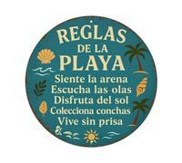 Beach Rules Feel The Sand Listen To The Waves Plaque ronde vintage en métal pour bar, maison, cave, cuisine, buanderie 20,3 x 20,3 cm