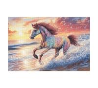Beach Running Dream Cheval 1000 Pièces Puzzle Débutant en Carton sans Déformation Facile Apprentissage Anti-Stress Passe-Temps Idée Cadeau Saint Valentin Premium 1000 PCS/75x50cm