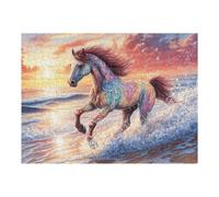 Beach Running Dream Cheval 500 Pieces Casse-tête Amateur d'art en Carton Haute Qualité Très Difficile Niveau Expert Décoration Murale Cadeau Noël Qualité Premium 500 PCS/52×38cm