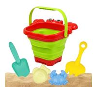 Beach Sand Toys Set - Foldable Bucket Shovel Tools Kit | 5-Piece Travel Beach Toys With Animal Design For Backyard Playground Park Picnic Camping Outdoor Travel Birthday Party Daycare Preschool