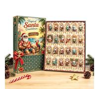 Beach Santa Charm Holiday Tree Decor Advent- 24 Days Set | Christmas Santa Advent 2D Flat Cute Funny Collectible Christmas 24 Days Beach Santa Charm Holiday Tree Decor Advent Home