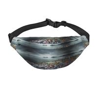 Beach Stone Sac banane pour homme et femme en polyester imprimé avec sangle réglable pour voyage, marche, sport, Noir , Taille unique