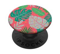 Beach Summer Tree Tropical Green and Pink Palm Leaves Design PopSockets PopGrip Adhésif